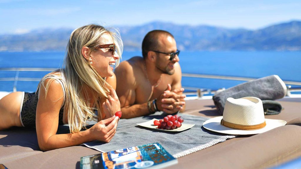 Schatzi Yacht Charter guests relaxing on the sunpads