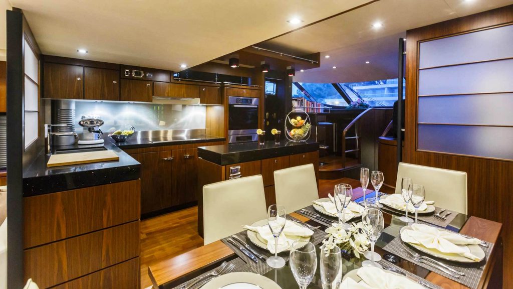 schatzi yacht charter galley and dining area