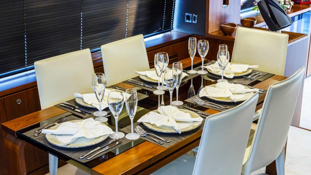 schatzi yacht charter main dining table