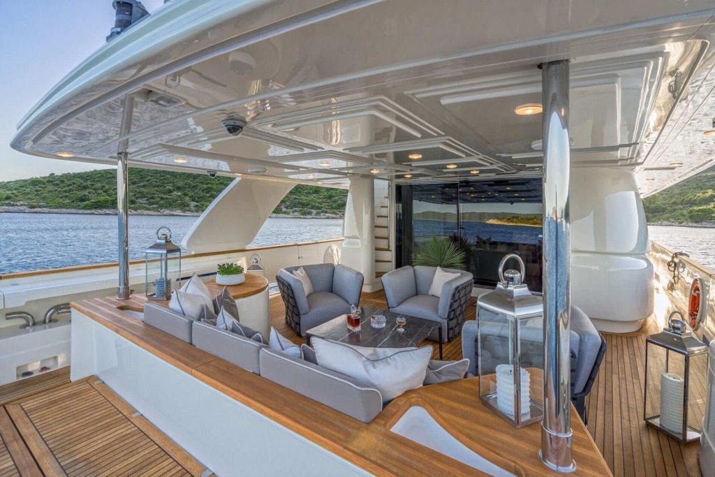 seventh sense yacht charter aft deck lounge