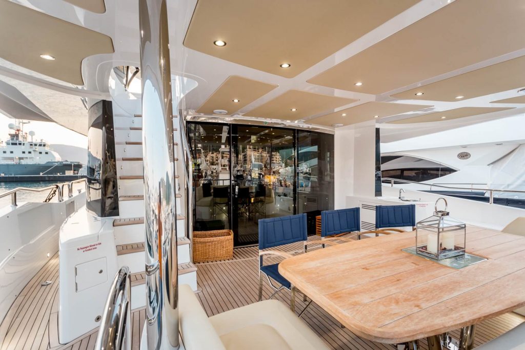stardust of poole yacht charter aft deck dining area