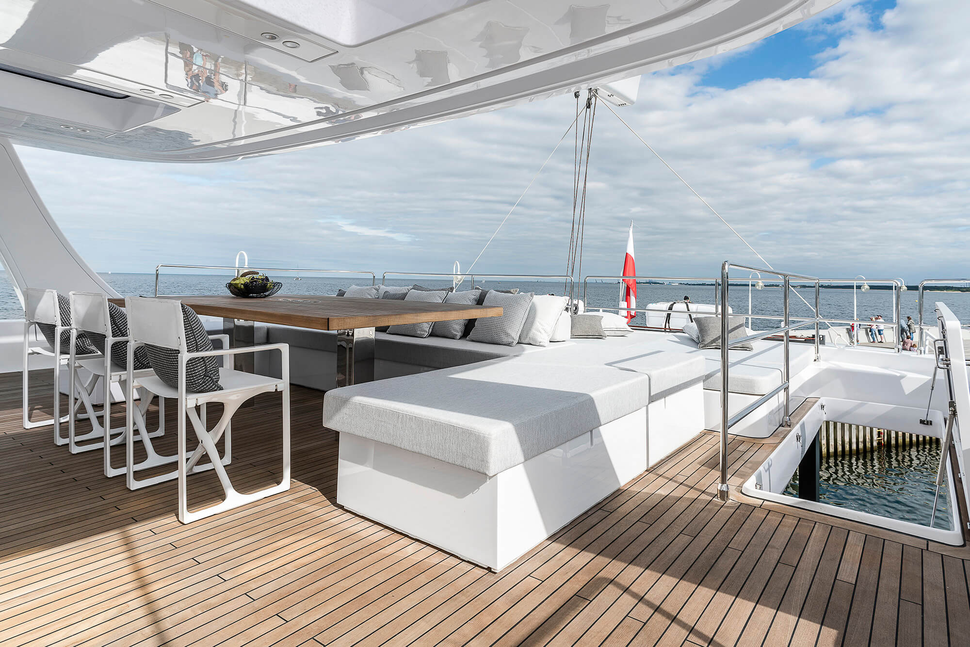 7x catamaran yacht charter upper deck lounge