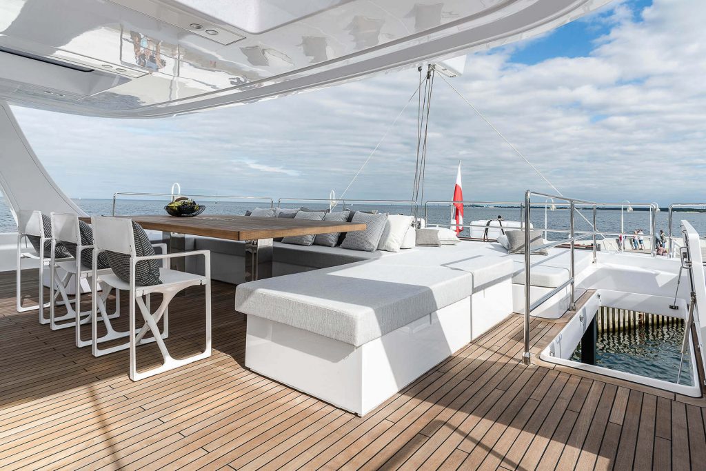 7x catamaran yacht upper deck lounge