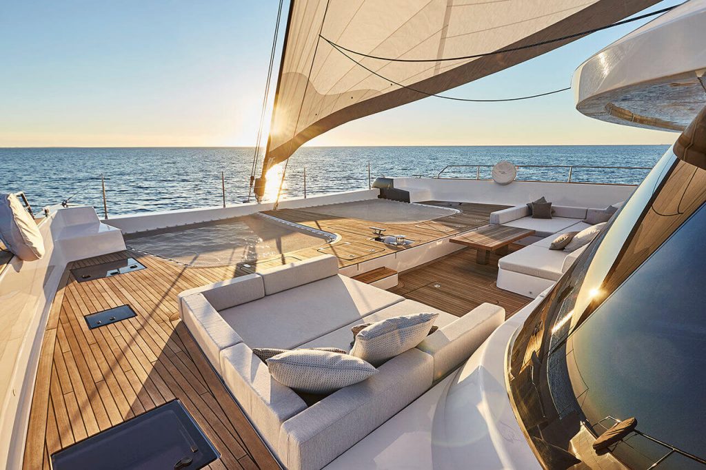 7x catamaran yacht foredeck seating area