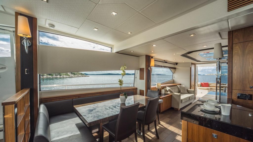 a cloudy bay yacht charter dining table