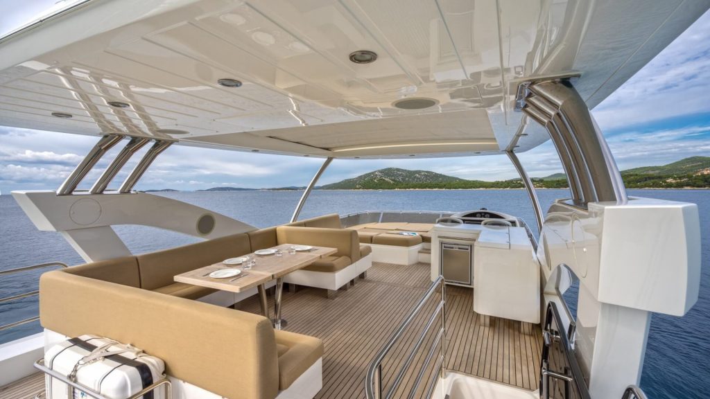 a cloudy bay yacht sundeck view