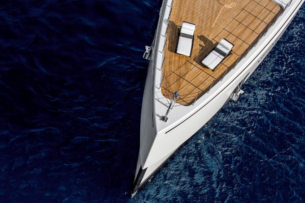 SOUNDWAVE yacht charter bow view from the air