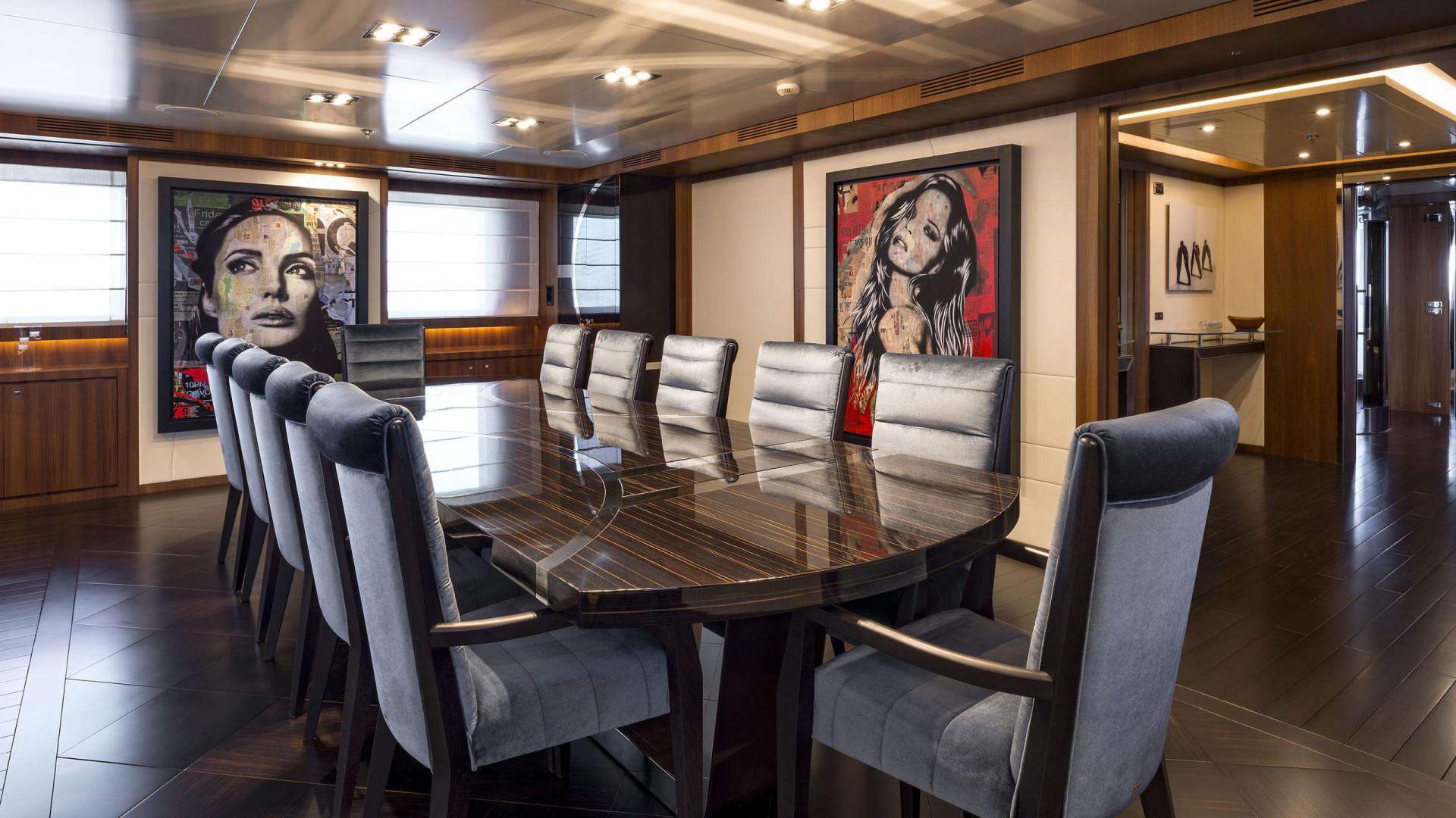 rarity yacht charter main dining table