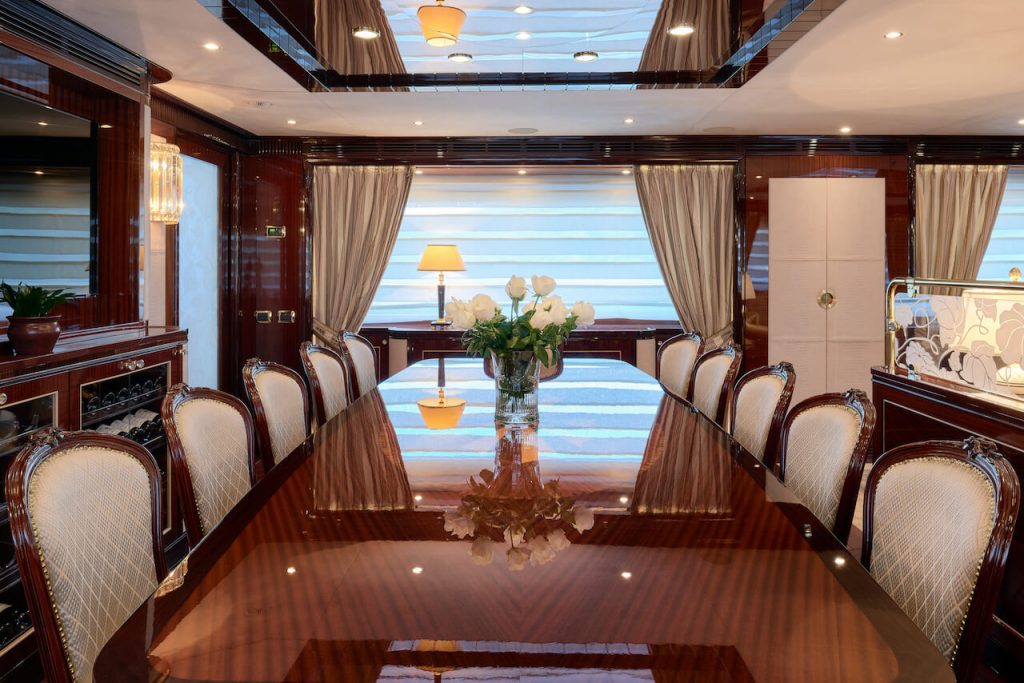 reve d'or yacht charter dining area