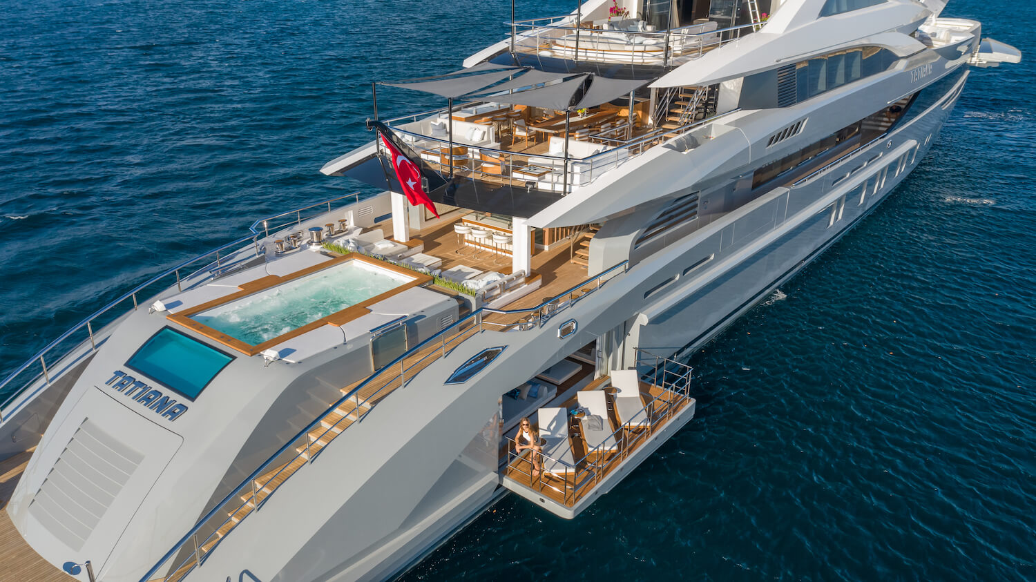 tatiana yacht charter aft deck aerial view - jacuzzi on a yacht charter in Croatia