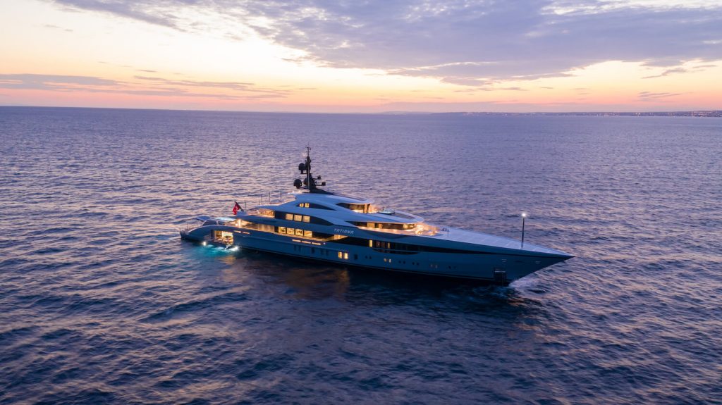 tatiana yacht charter at sunset