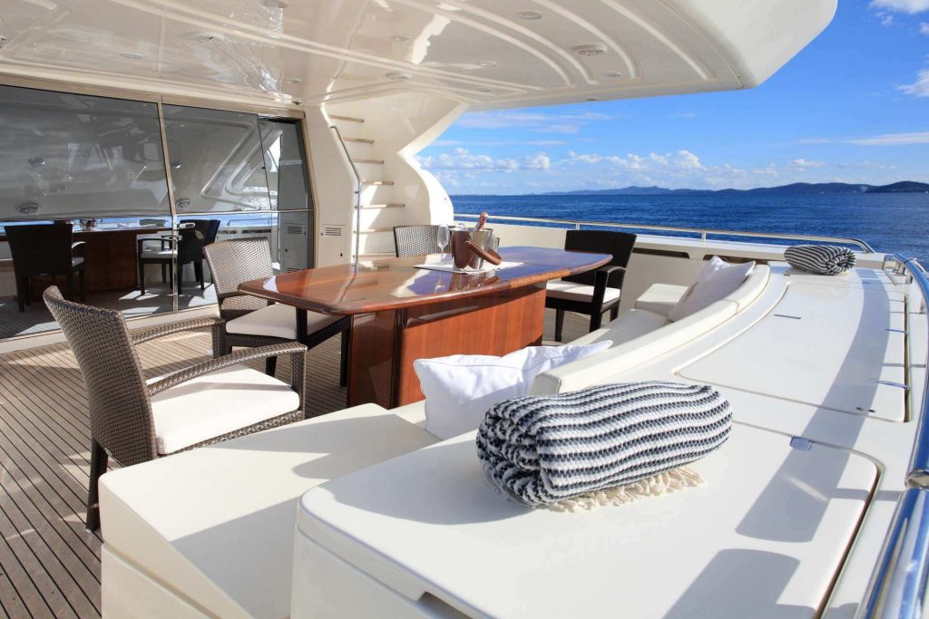 tesoro yacht charter aft deck dining area