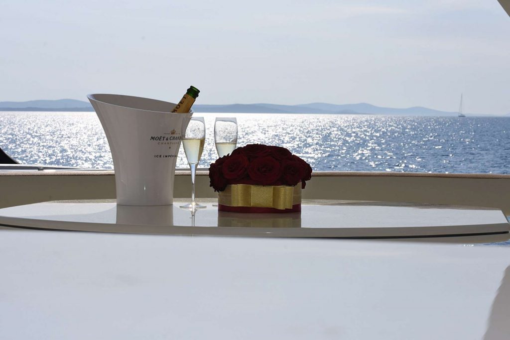 tesoro yacht charter champagne served onboard