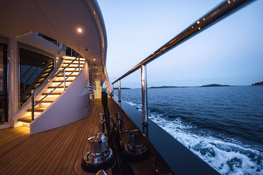 agram yacht charter side deck view