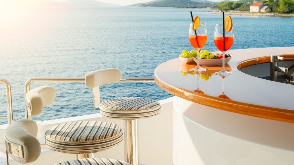 artemy yacht charter private bar with drinks