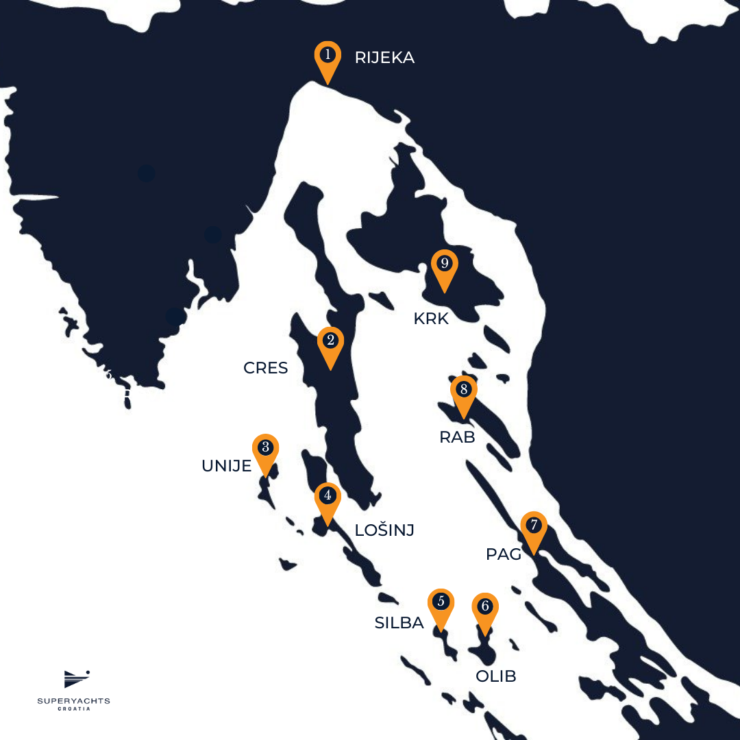 Yacht Charter in Rijeka cruise map for yacht charters superyachts croatia