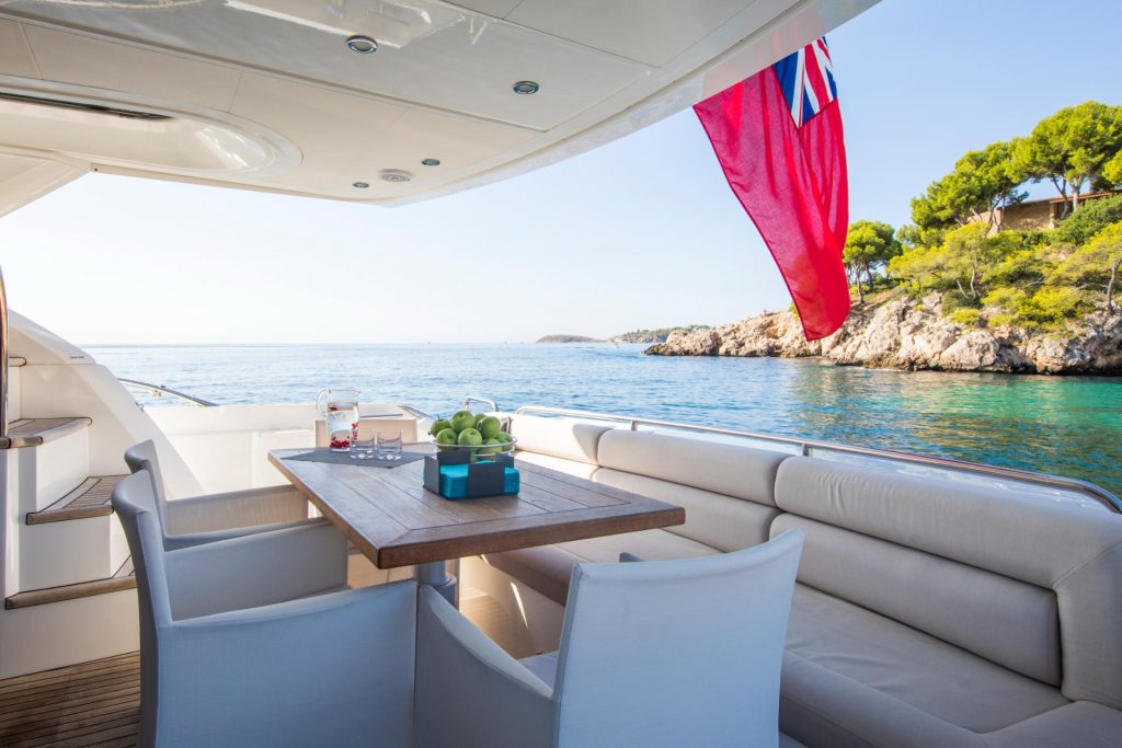 aft deck dining area cardano yacht charter