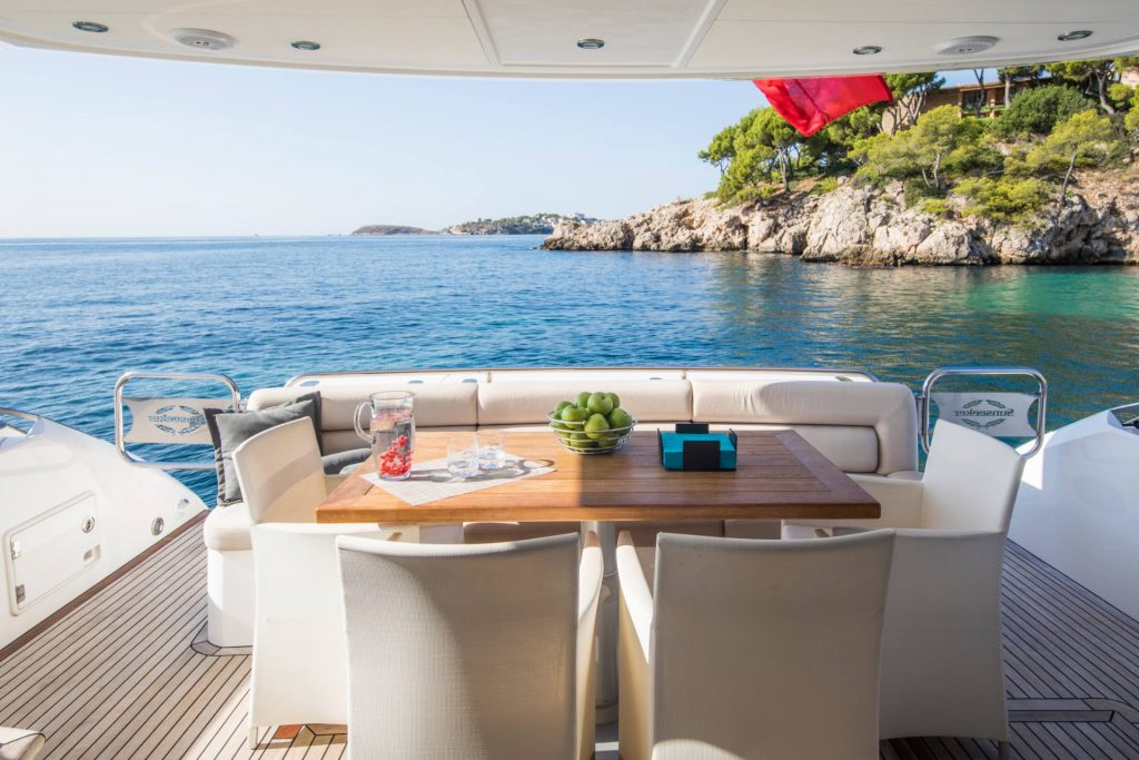 cardano yacht charter aft deck dining
