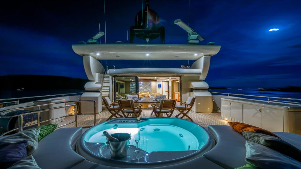 novela yacht charter upper deck jacuzzi view