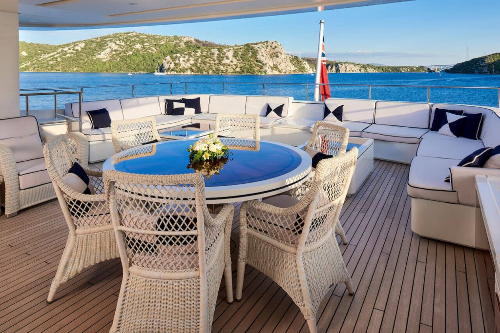 reve d'or yacht charter dining table