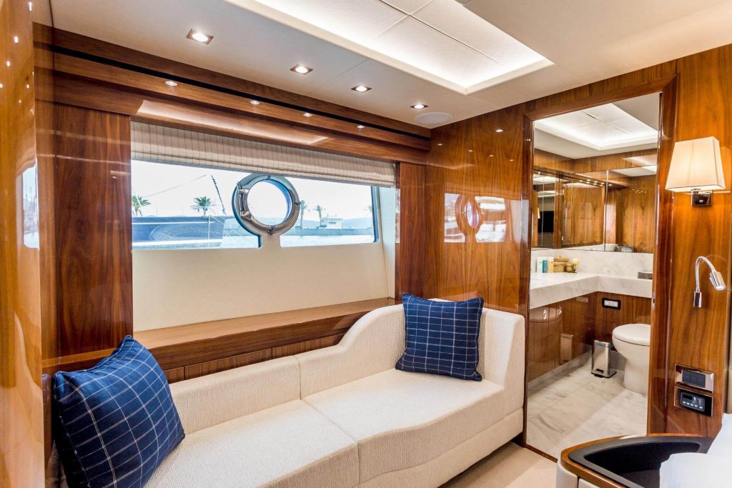 stardust yacht charter main suite sofa