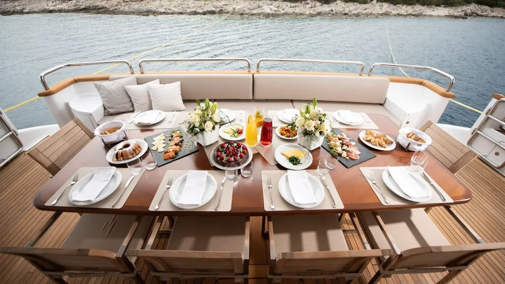 artemy yacht charter dining table