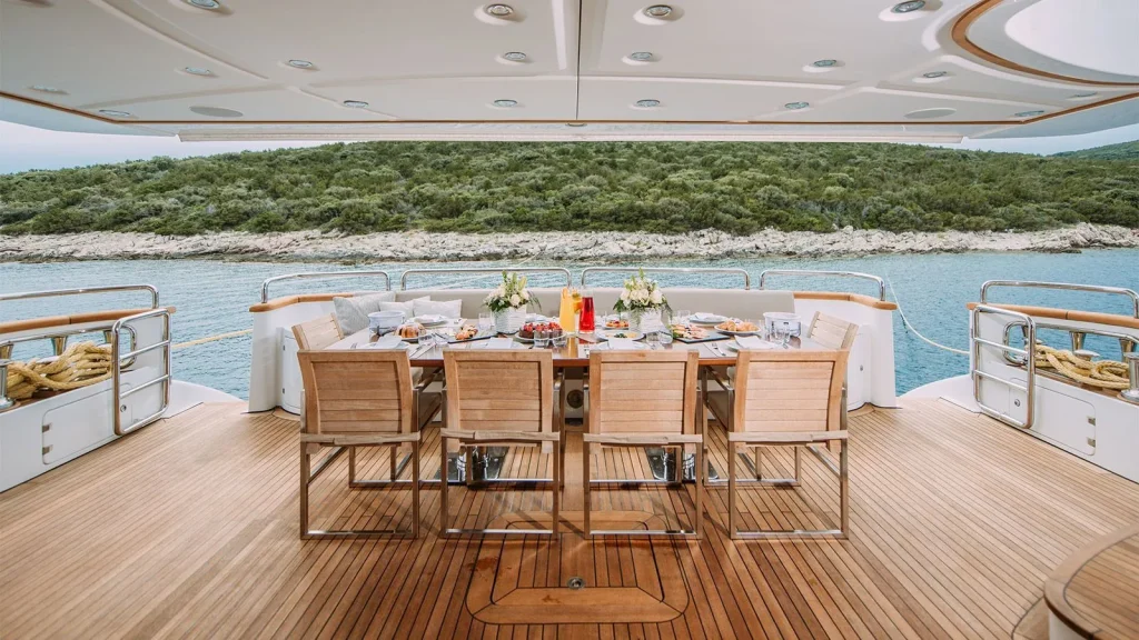 artemy yacht charter main deck aft dining table