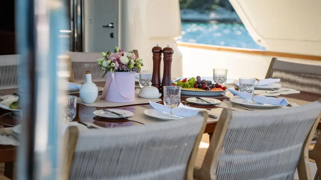 imagine yacht charter breakfast setup