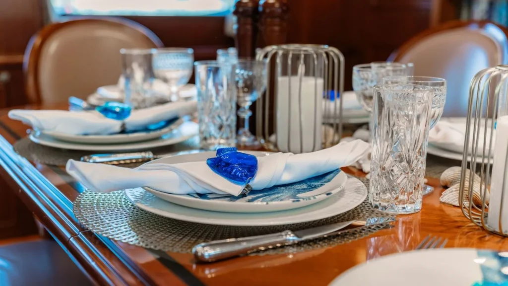 imagine yacht charter cutlery on the main deck