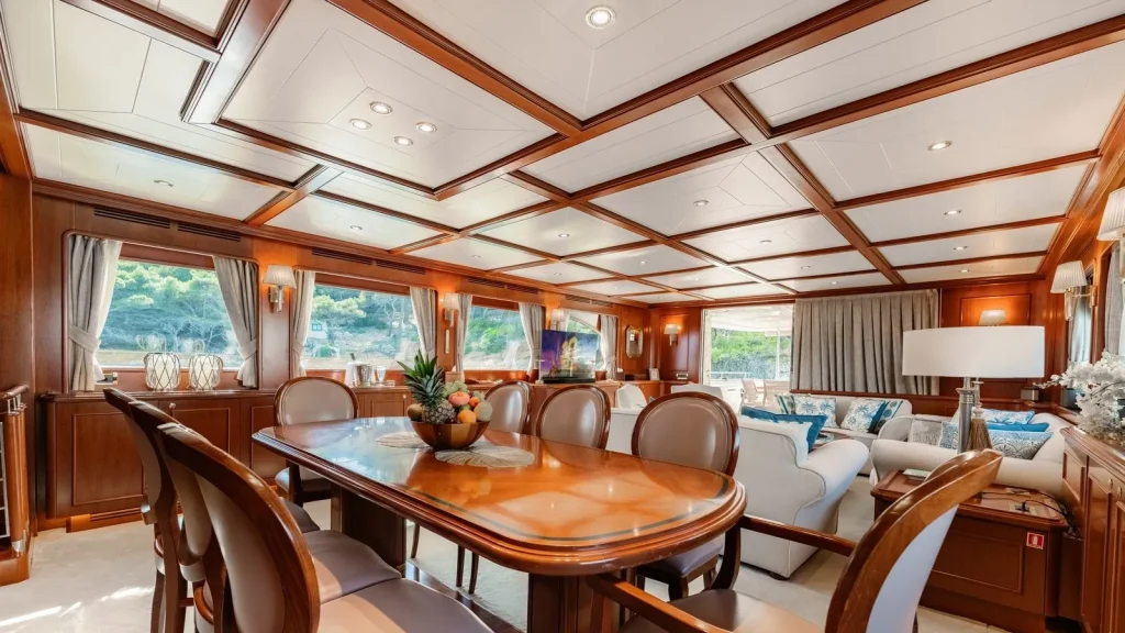 imagine yacht charter main deck dining table