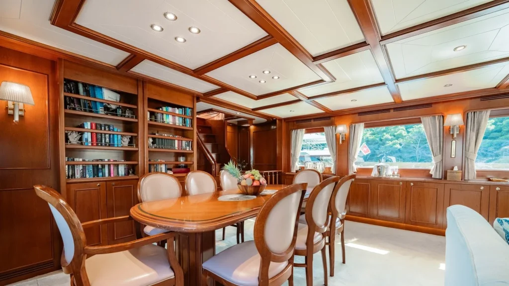 imagine yacht charter main deck indoor dining
