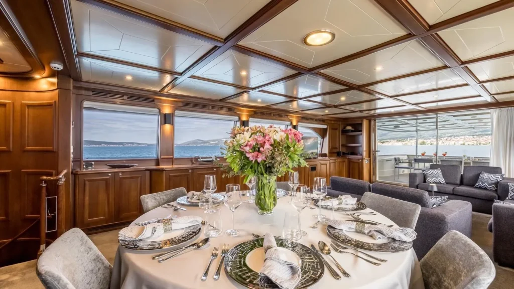 klobuk yacht charter main dining table