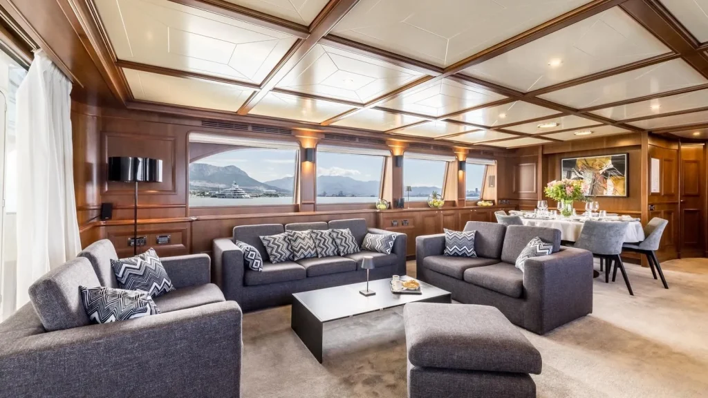 klobuk yacht charter sofas in the main salon