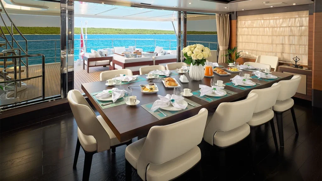 lady mrd yacht charter sky lounge dining area