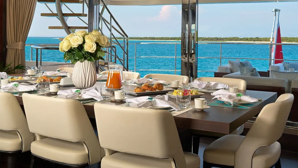 lady mrd yacht charter sky lounge dining table