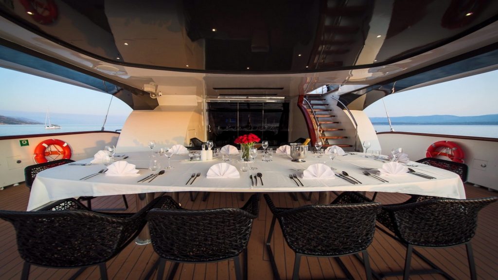 aiaxaia yacht charter exterior dining table