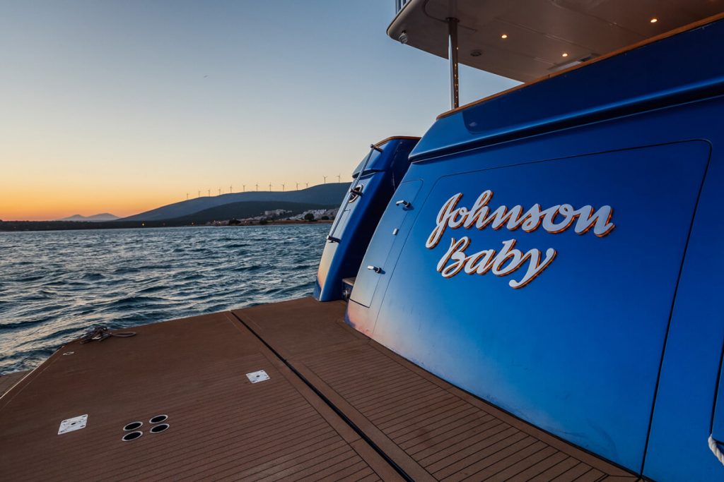 johnson baby yacht charter bow view