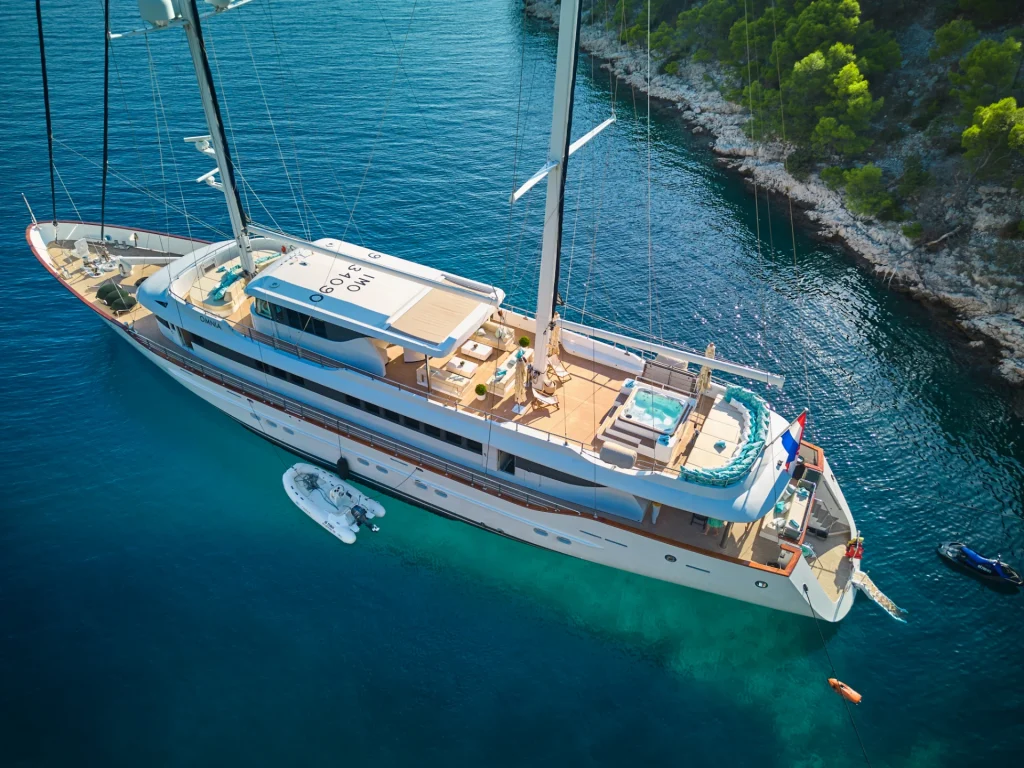 omnia yacht charter aerial view