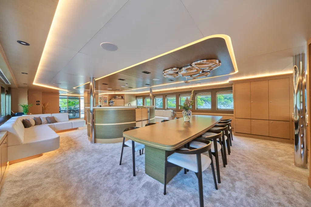 omnia yacht charter main deck dining table