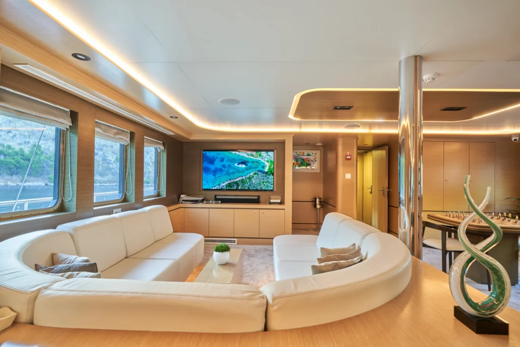 omnia yacht charter main deck tv lounge