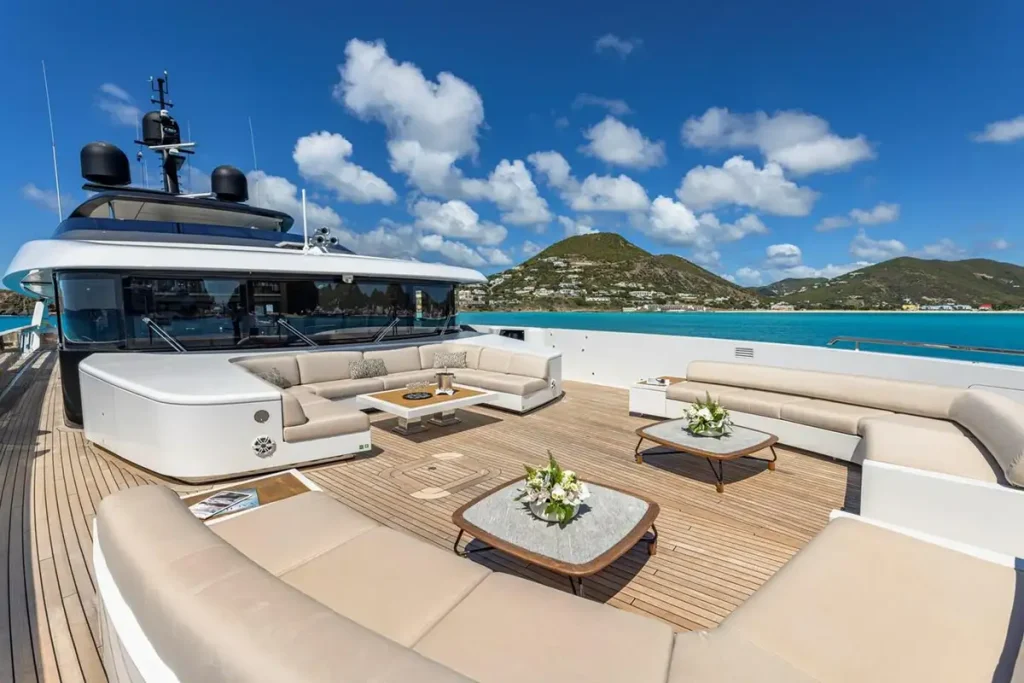 seven sins yacht charter foredeck seating area