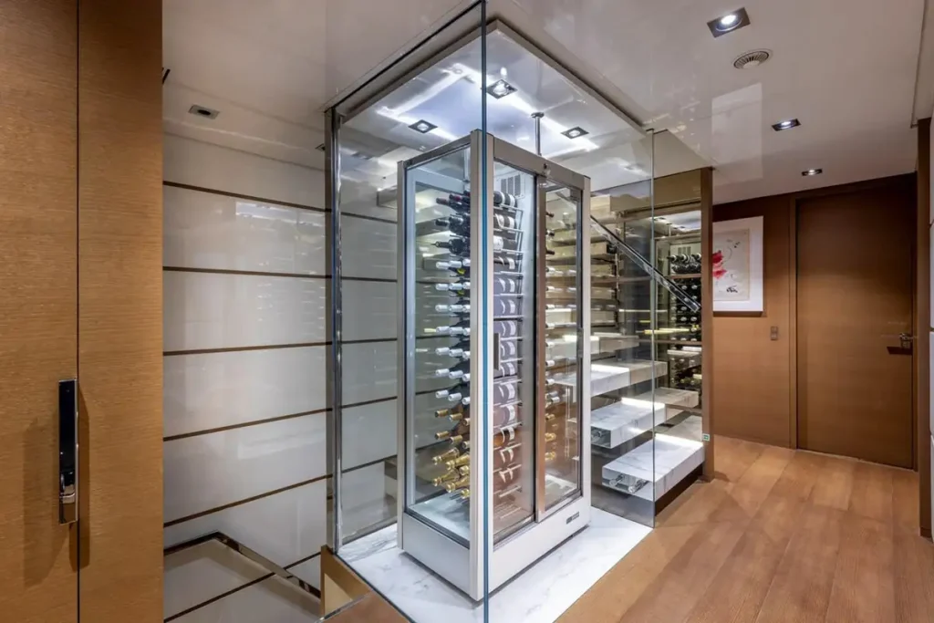 seven sins yacht charter foyer with wine storage