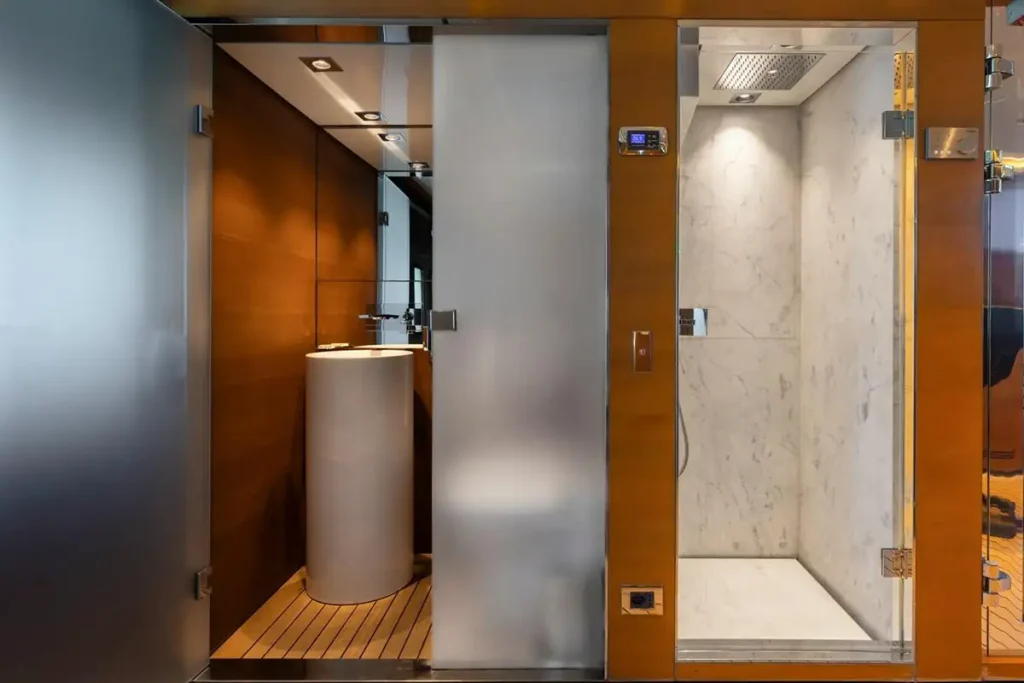 seven sins yacht charter spa area shower and head