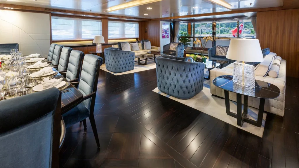 taleya yacht charter salon and dining area