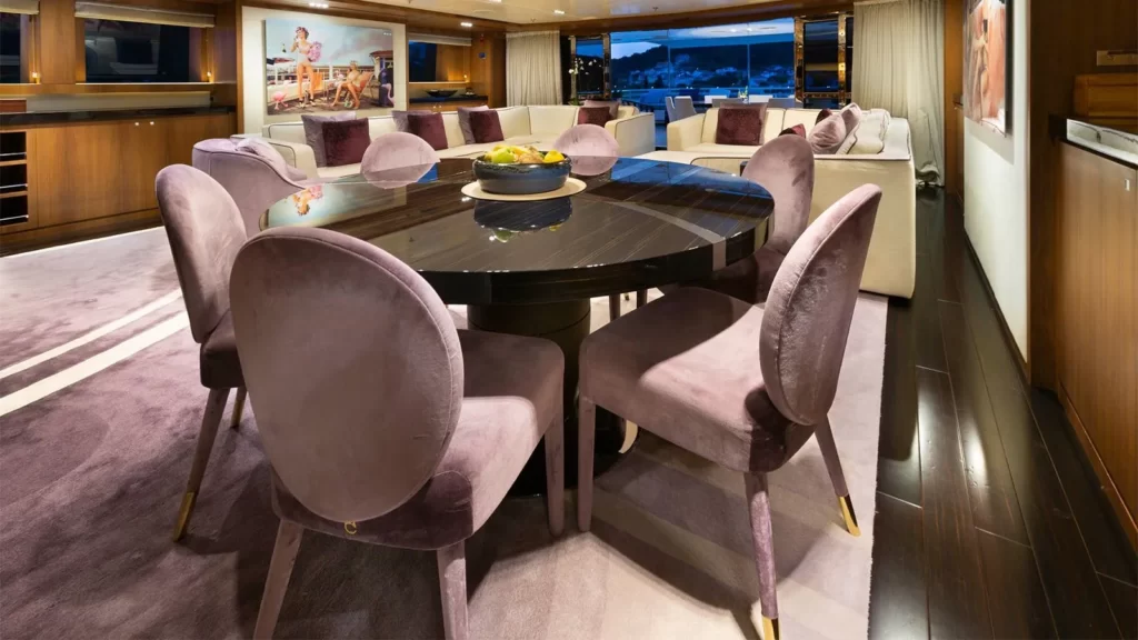 taleya yacht charter sky lounge dining table