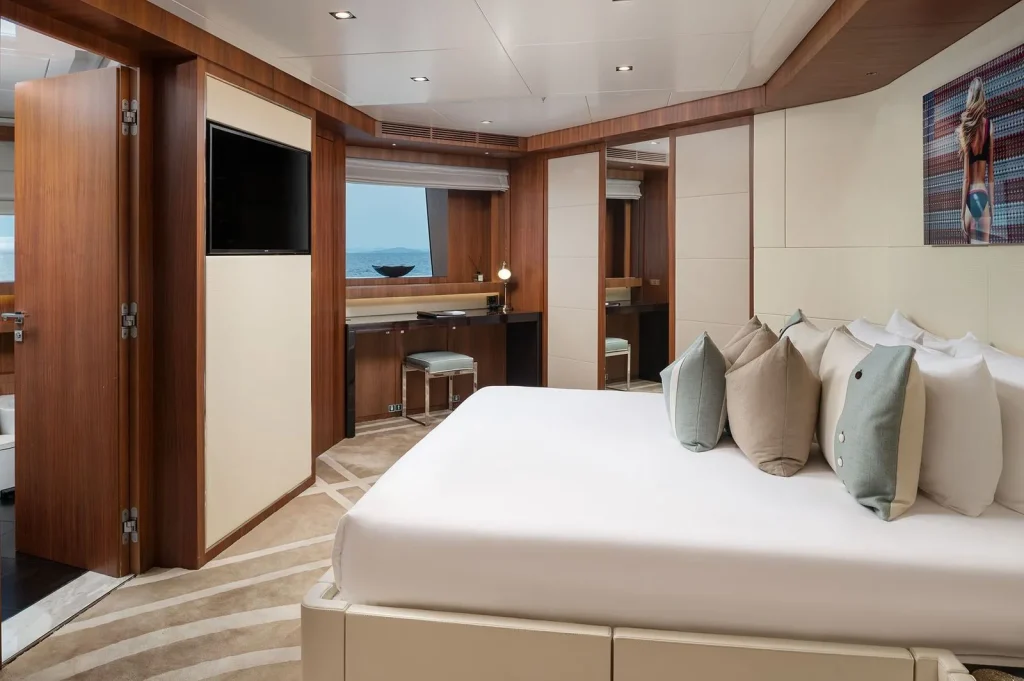 taleya yacht charter vip stateroom tv