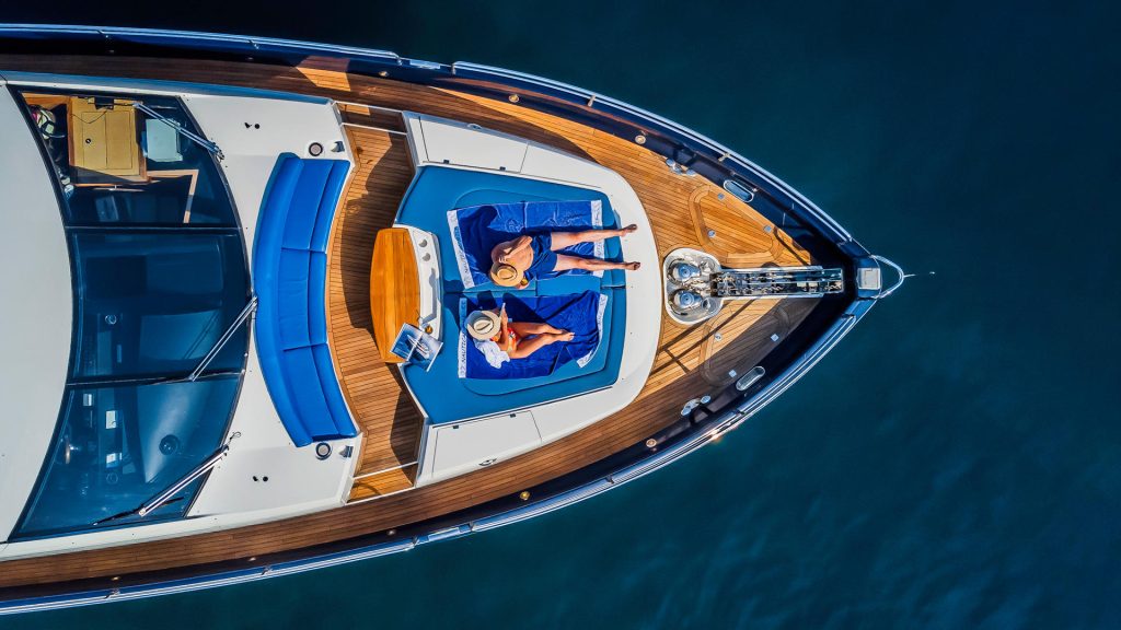 the best way yacht charter bow aerial view