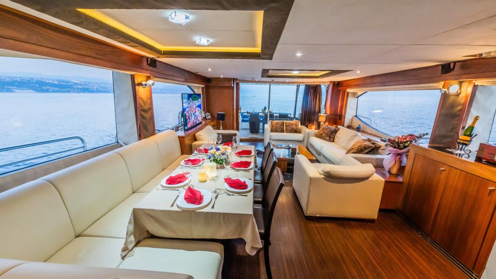 the best way yacht charter salon dining area