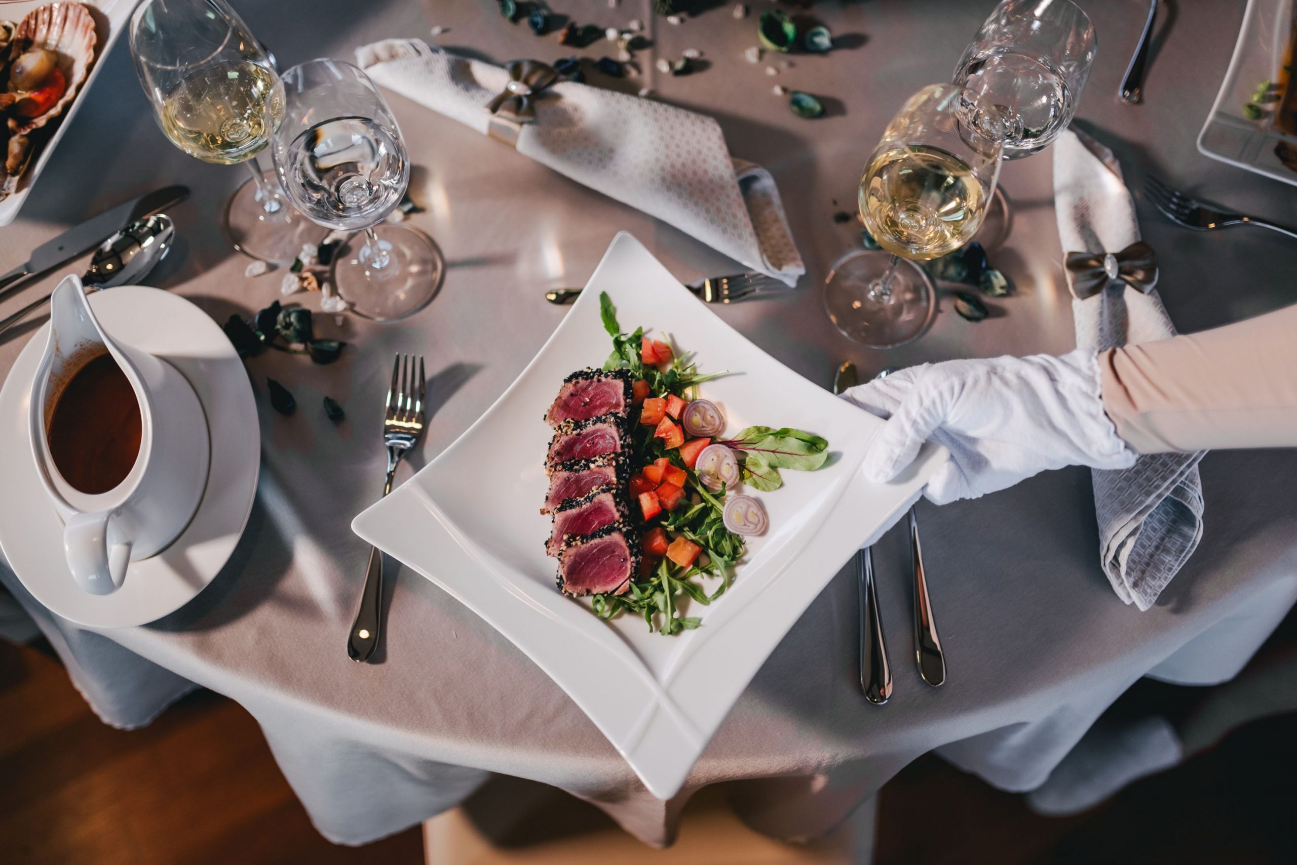 luxury yacht menu serving steak