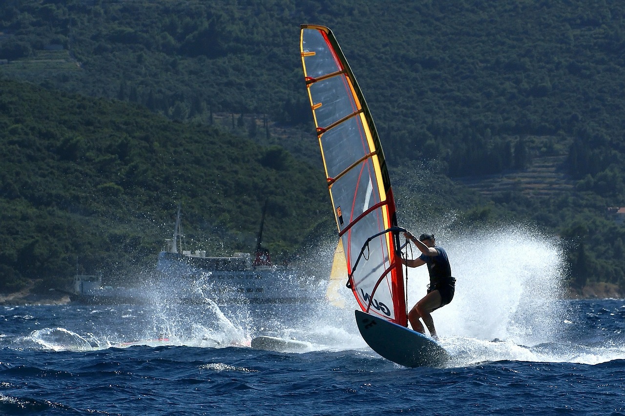 man windsurfing in croatia near pelješac